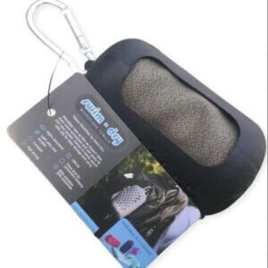 Clip and GO Microfibre Towel, as thin as tissue ,in a pouch grey