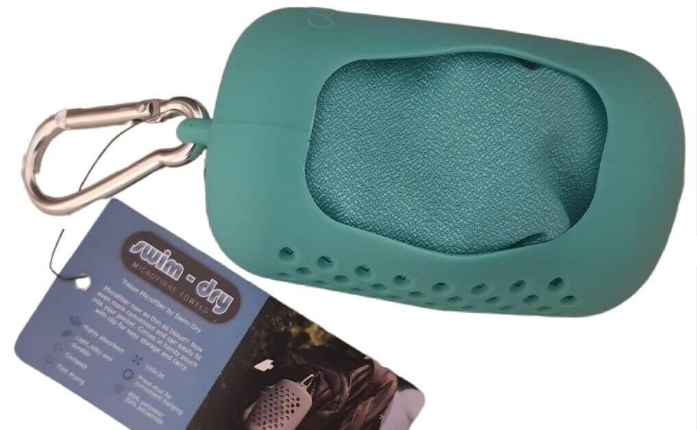 Swimdry Tissue Microfibre Towel,as thin as tissue in a pouch teal
